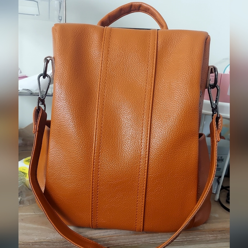 🏷Leather Backpack Crossbody -3 Way Carry  Cognac Leather NWOT
